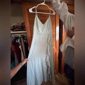 Elegant Sage Green Dress with Ruffle Detail